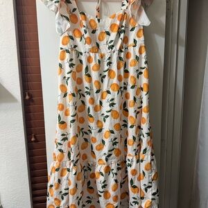 Womens White Orange Print Sundress